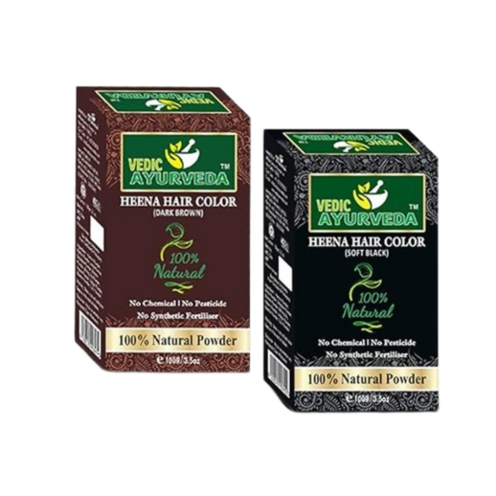 VedicAyurveda Natural Soft Black Henna Hair Color & Natural Dark Brown Henna Hair Color - Dista