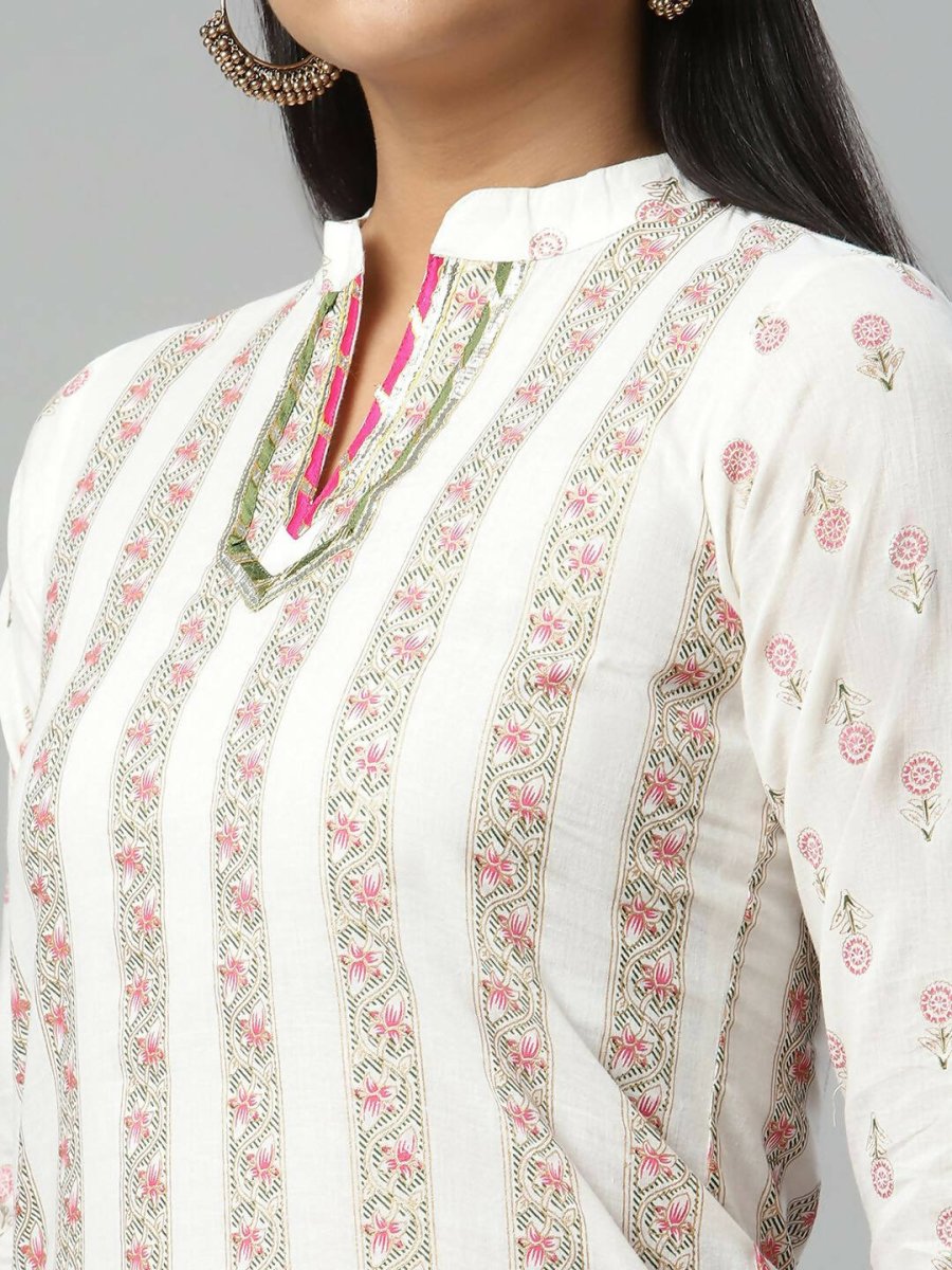 Ahalyaa Womens Off White Color Pure Cotton Printed Kurtas - Distacart