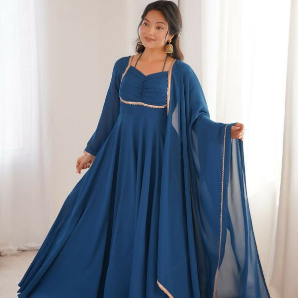 Lehenga Mart Designer Anarkali Suit With Kurta, Dupatta For Women-Teal Blue - Distacart