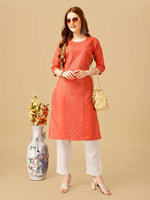 Thumbnail for Jyoti Fashion Women's Coral Cotton Blend Embroidered Kurta Pant Set - Distacart