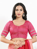 Thumbnail for Joban Fashion South Pink Brocade Padded Blouse With Round Neck Elbow Sleeves