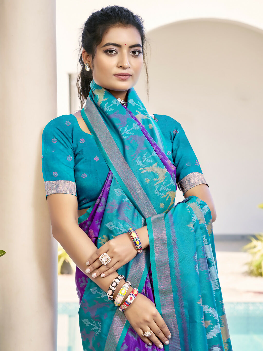 Astita Pochampalli Silk Violet Saree