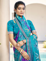 Thumbnail for Astita Pochampalli Silk Violet Saree
