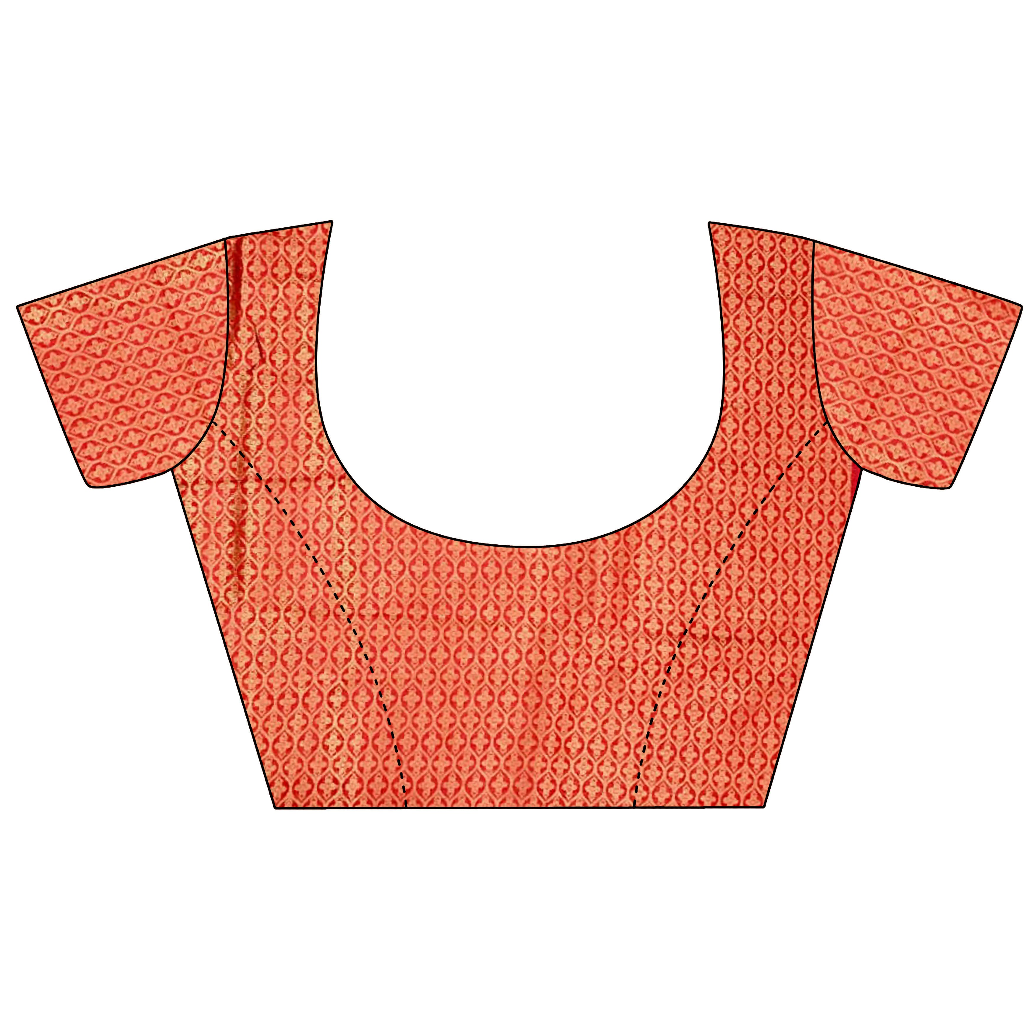 Joban Fashion Red Banarasi Soft Lichi Silk Checks & Woven Saree