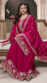 Thumbnail for Anaita Pink Chinon Embroidered Thread Work Stitched Salwar Suit - Distacart