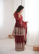 Thumbnail for Teeya Creation Maroon Color Fendy Satin Silk Embroidery Work Party Wear Salwar Suit - Distacart
