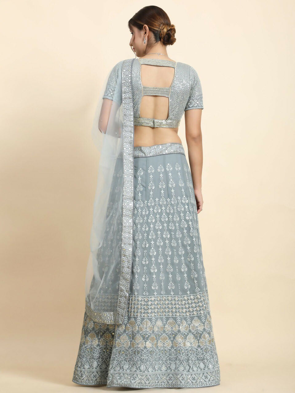 Jyoti Fashion Mesmerizing Grey Faux Georgette 3MM Sequins with Thread & Jari Embroidery Lehenga Choli with Dupatta - Distacart
