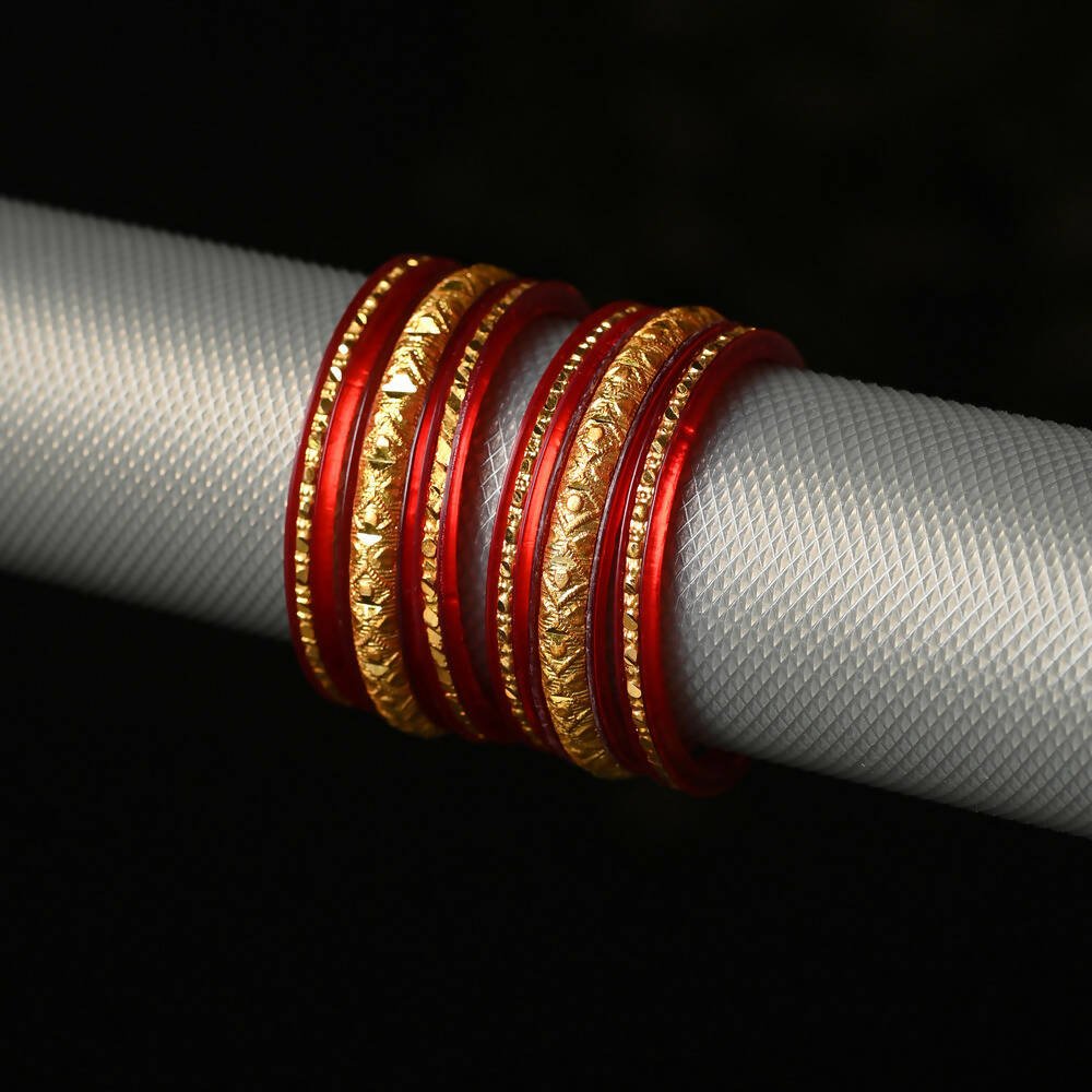 Afast Designer Fancy Party Bangle/ Kada Set, Red And Gold, Sheep, Pack Of 6 - Distacart