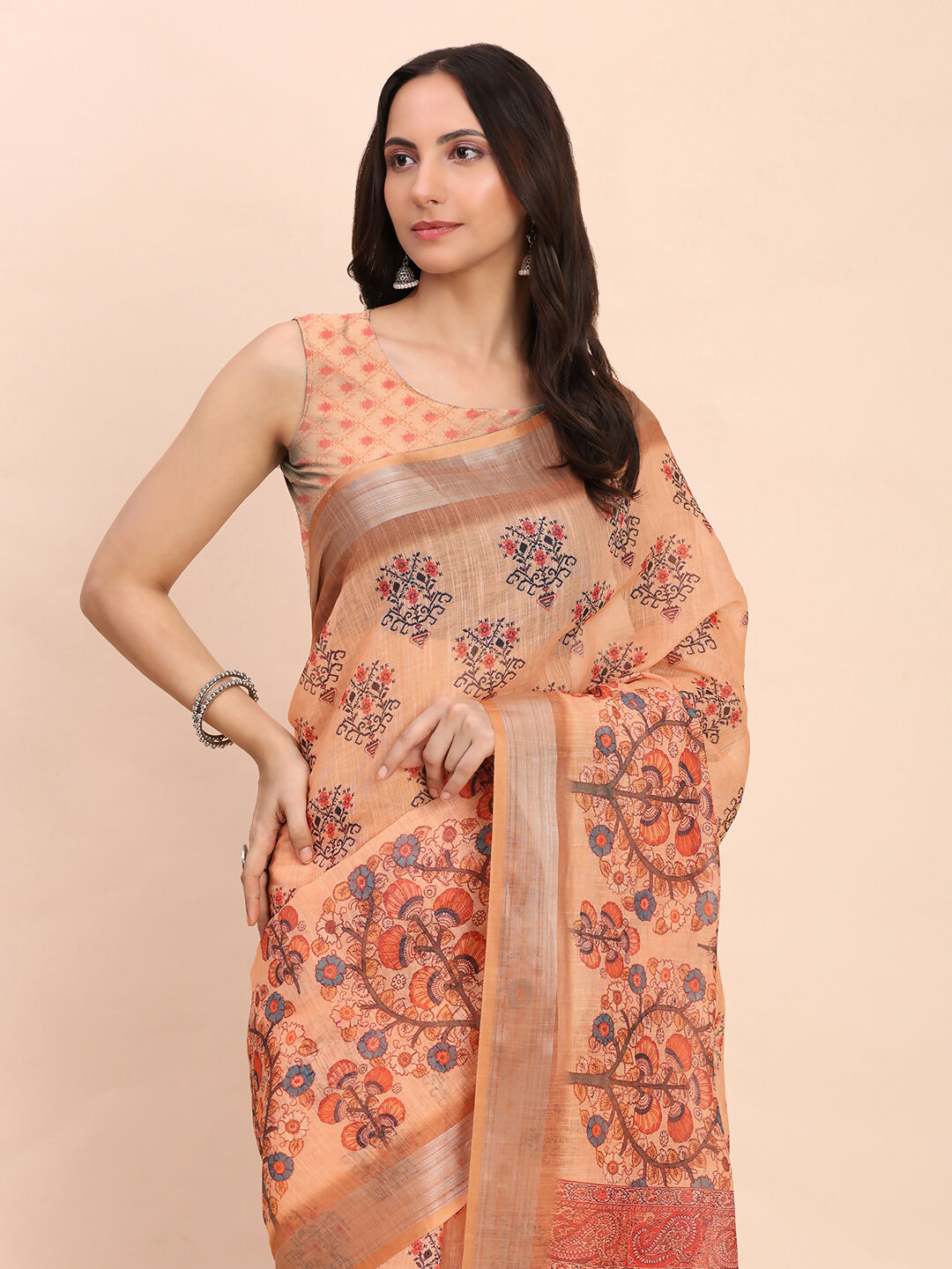 Astita Linen Cotton Orange Saree