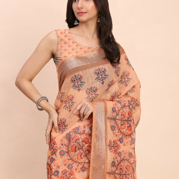 Astita Linen Cotton Orange Saree