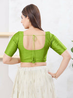 Thumbnail for Joban Fashion Parrot-Green Dupion Silk Elbow Sleeveless Front Open Blouse