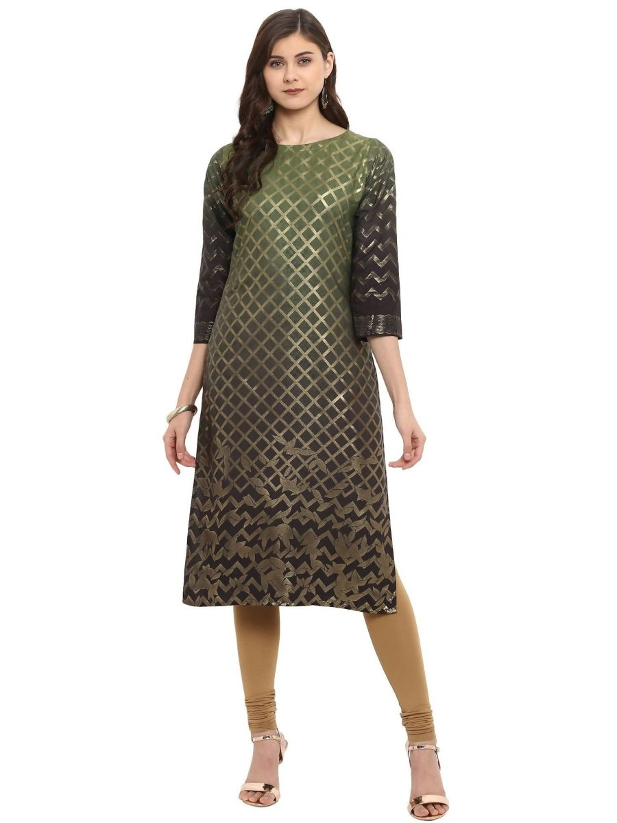 Ahalyaa Women Olive Green Printed Straight Kurta - Distacart