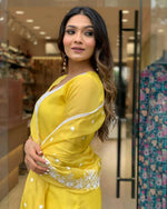 Thumbnail for The52 Yellow Women's Gorgeous Embroidered Georgette Fabric Straight Kurta Pant with Dupatta Set - Distacart