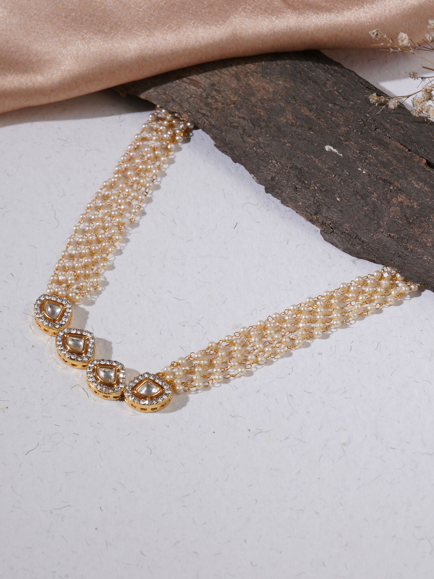 Kundan & Pearl Neckpiece (Gold) - Ruby Raang - Distacart