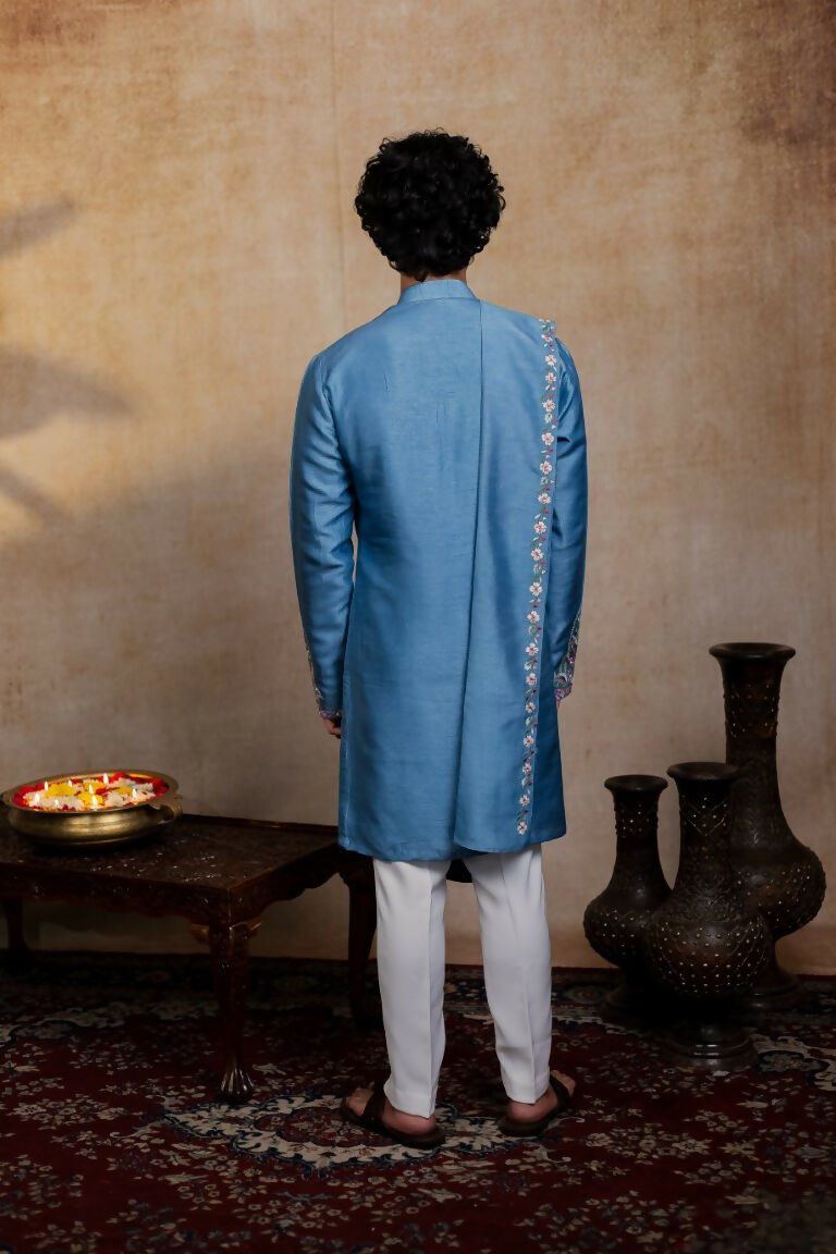 Falling Raw Silk Blue Varnika Kurta Set By Hilo Design - Distacart