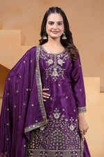 Thumbnail for Joban Fashion Purple Silk Embroidered Sharara Set - Distacart