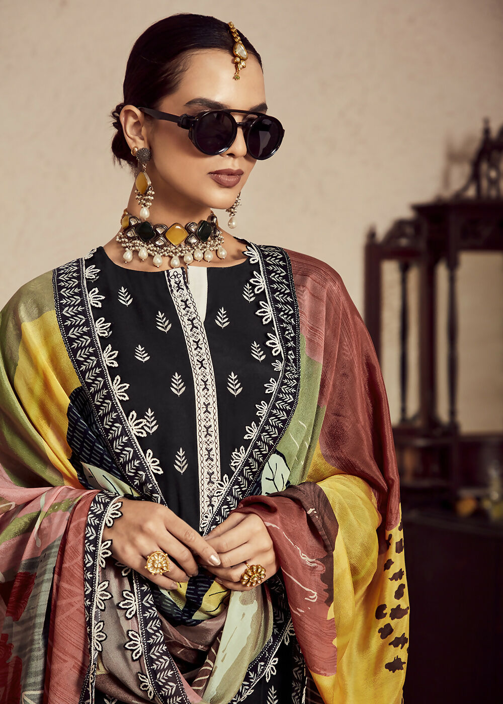 Muslin Cotton Black Digital Print & Embroidered Salwar Suit - Emponline - Distacart