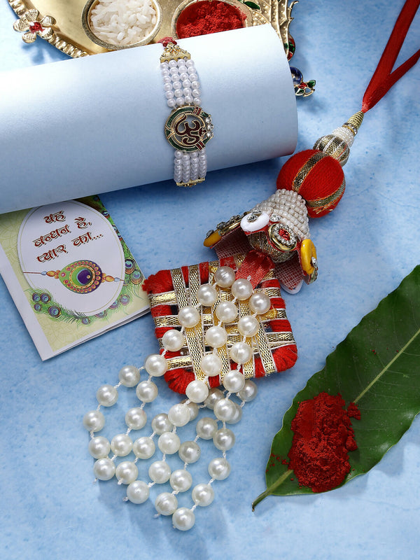 NVR Women & Men Set of 2 White Pearl Bhaiya Bhabhi Rakhi With Roli Chawal - Distacart