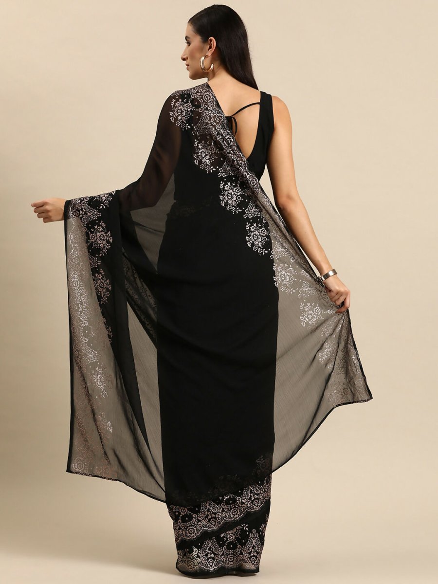 Ahalyaa Women's Traditional Semi Stitch Saree - Black - Distacart