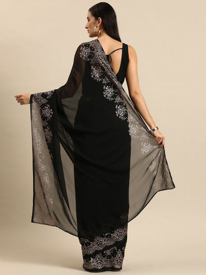 Ahalyaa Women's Traditional Semi Stitch Saree - Black - Distacart
