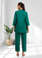 Thumbnail for Joban Fashion Green Cotton, Linen Embroidered Readymade Cord Set - Distacart