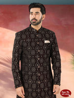 Thumbnail for Joban Fashion Men's Marron Base Straight Velvet Thread And Sequence Embroidary All Over Indo-Western Kurta Set - Distacart