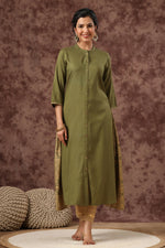 Thumbnail for Juniper Olive Ethnic Motif Printed Rayon A-Line Women Kurta - Distacart