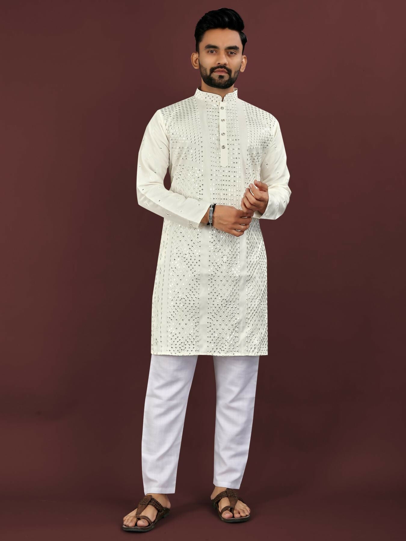 Anaita White Embroidered Silk Straight Kurta - Distacart