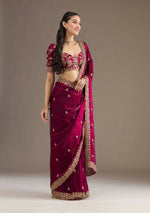 Thumbnail for Joban Fashion Red Frendy Satin Silk Party Wear Sarees - Distacart
