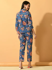 Thumbnail for Myshka Women's Blue Printed Floral Jacket - Distacart