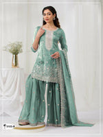 Thumbnail for Anaita Sky Blue Gold Crush Stitched suit with heavy embroidery work - Distacart