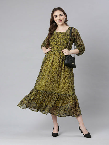 Souchii Black Bandhani Printed Ethnic Fit & Flare Dress - Dista