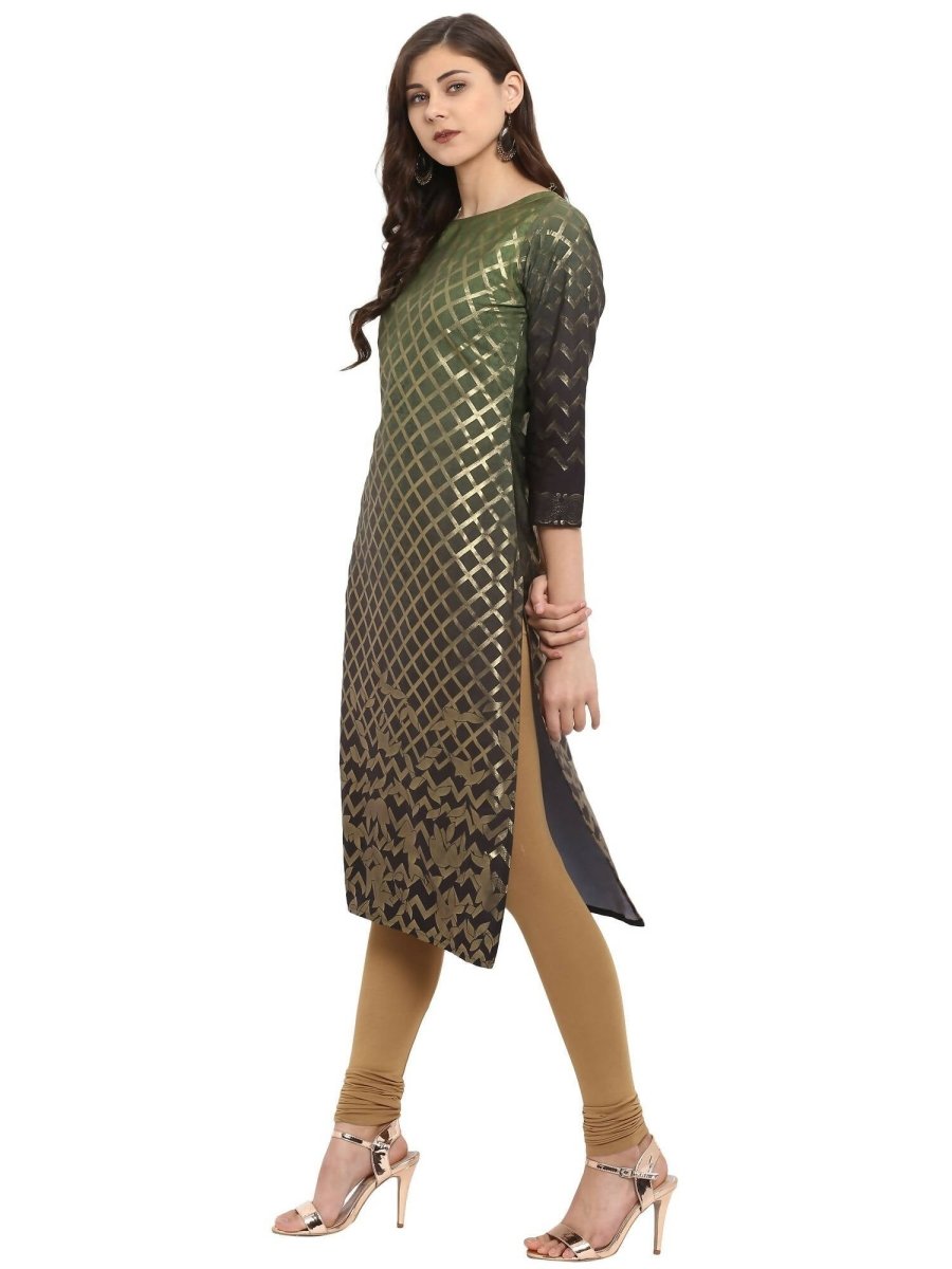 Ahalyaa Women Olive Green Printed Straight Kurta - Distacart