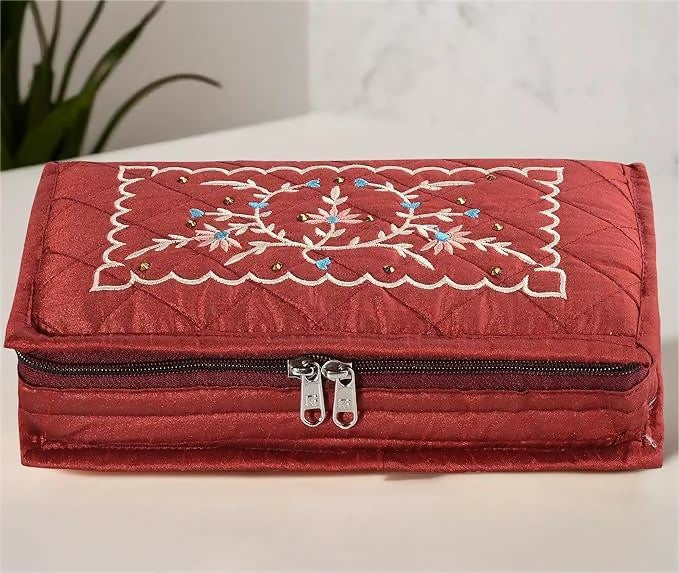 Asmaani 7 Pocket Maroon Embroidery Jewellery Kit - Distacart