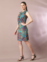 Thumbnail for Myshka Women's Multi Printed Cowl Neck Bodycon Party Dress - Distacart