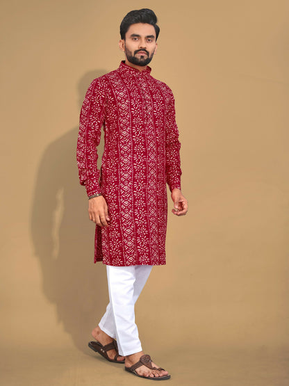 Anaita Maroon Printed Cotton Straight Kurta - Distacart