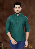 Thumbnail for Joban Fashion Men's Pure Cotton Green Plain Short Kurta - Distacart