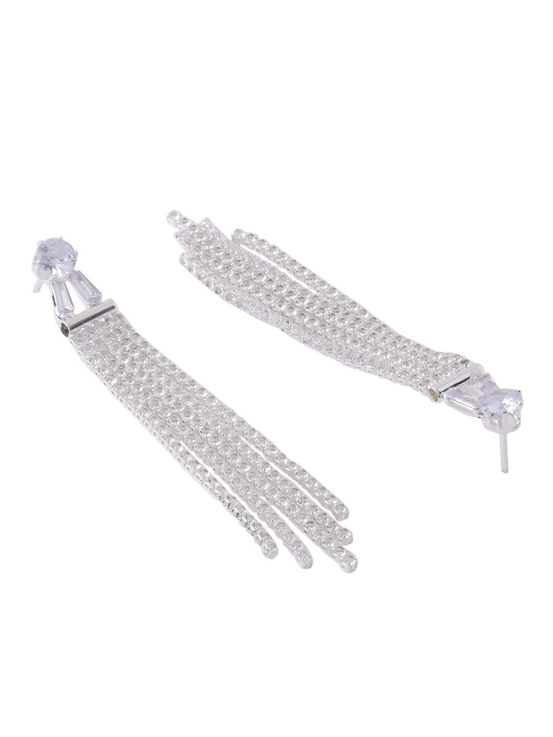 NVR Women Silver Toned Contemporary Drop Earrings - Distacart