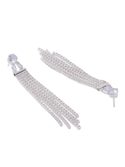 NVR Women Silver Toned Contemporary Drop Earrings - Distacart