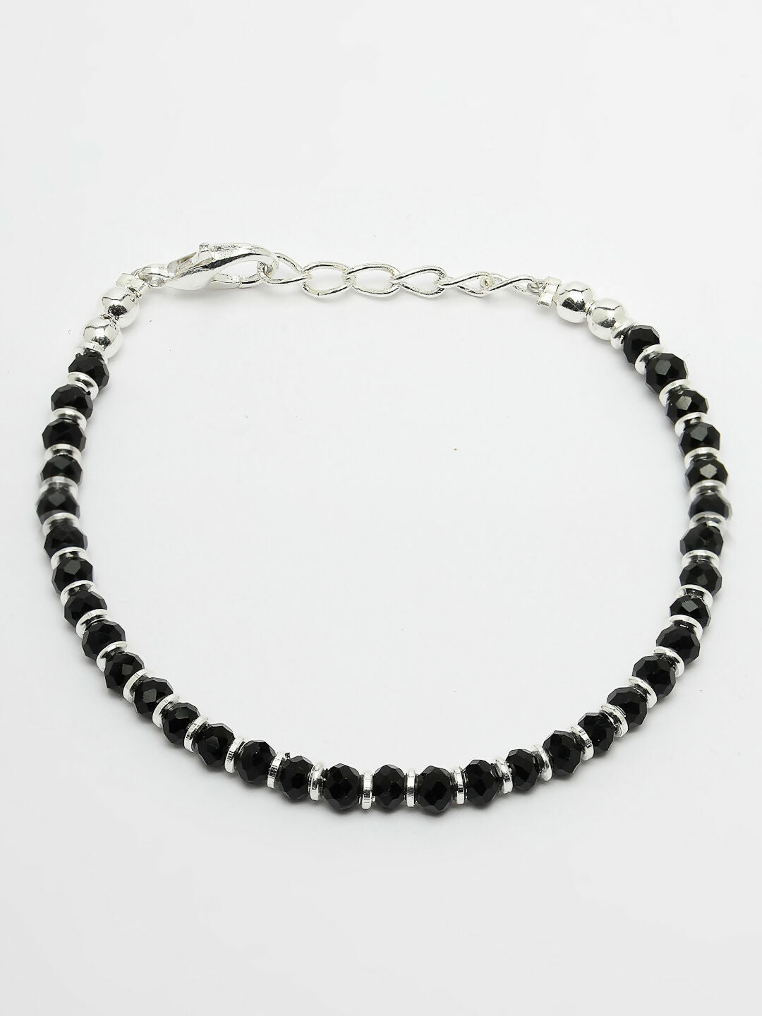 NVR Women Silver-Toned Black Brass Rhodium-Plated Link Bracelet - Distacart