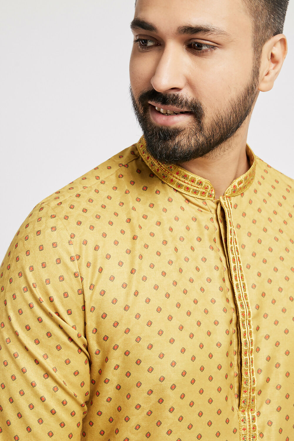 Ethnic India Yellow Men's Kurta Abstract Polyester - Distacart