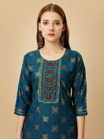 Thumbnail for Jyoti Fashion Women's Navy Blue Viscose Rayon Embroidered Kurta Pant Set - Distacart
