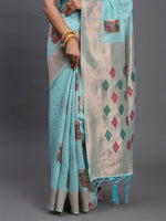Thumbnail for Astita Linen Cotton Sky Blue Saree
