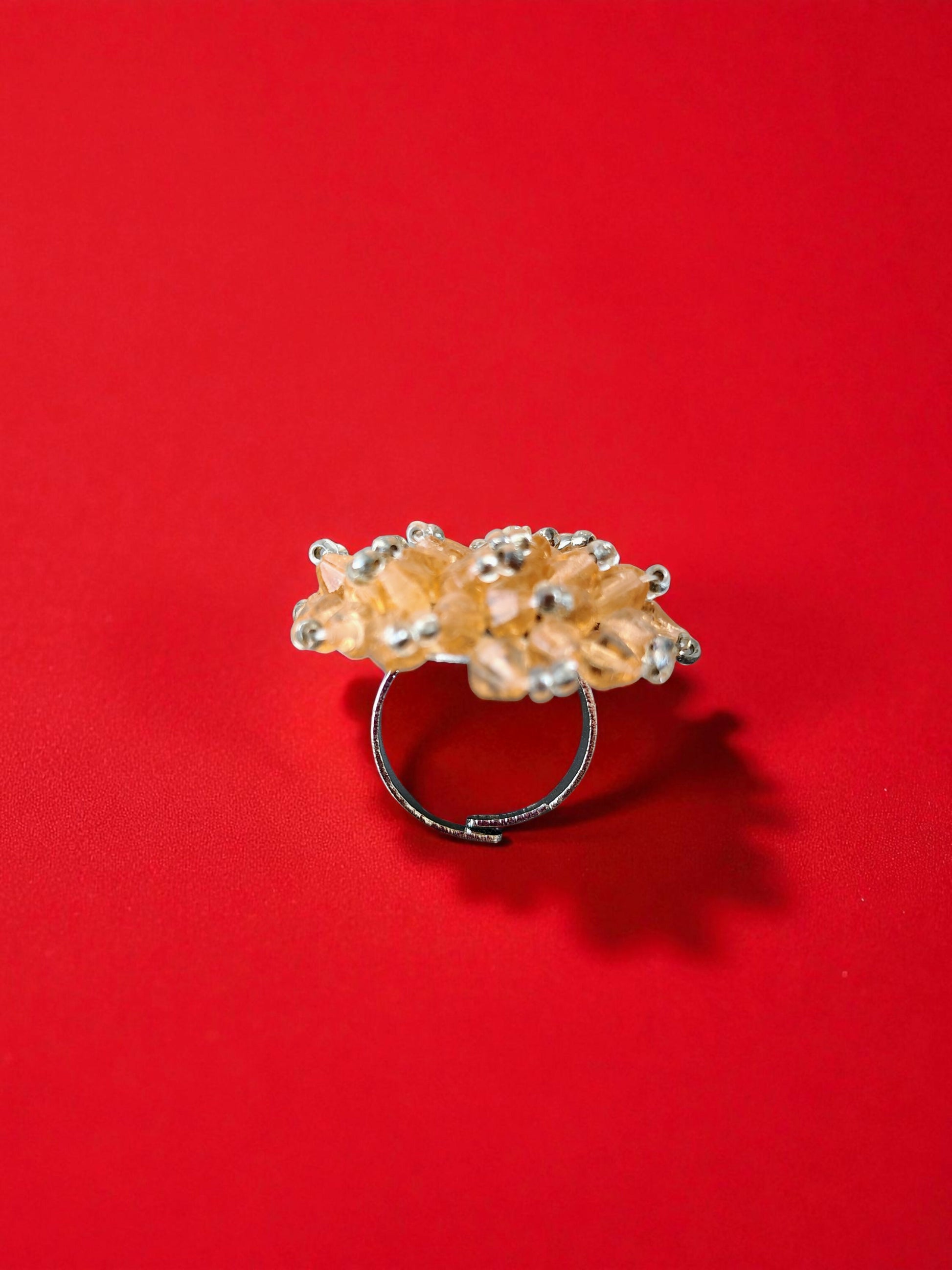 Inhanns Rang-E-Roshan Adjustable Ring – Handmade Crystal Statement Ring - Peach - Distacart