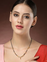 Thumbnail for NVR Women's Short Mangalsutra Designs Gold-Polished & Black Beaded Mangalsutra - Distacart