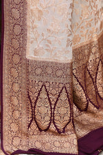 Thumbnail for Joban Fashion Nude Grey Crepe Chiffon Pure Handloom Banarasi Silk Saree