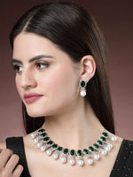 Thumbnail for NVR Women's Silver-Plated Green American Diamond Studded Handcrafted Jewellery Set - Distacart