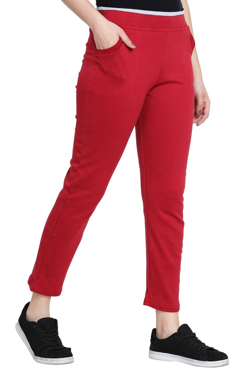 Asmaani Red color Hosiery Lower with Two Side Pockets.