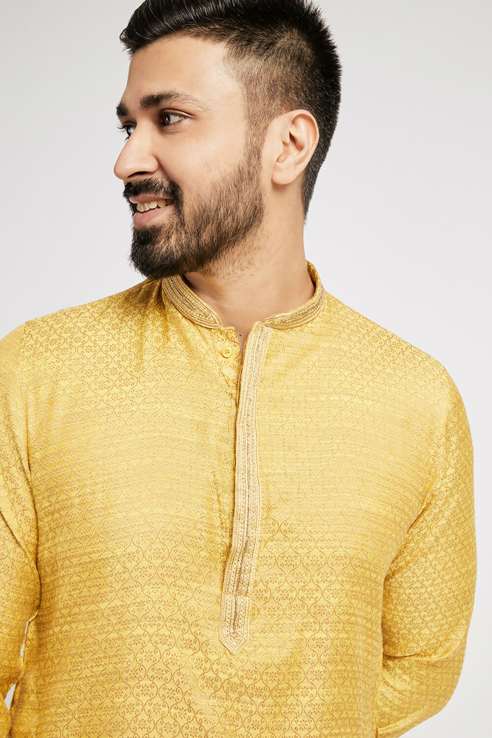 Ethnic India Yellow Men's Kurta Woven Design Polyester - Distacart