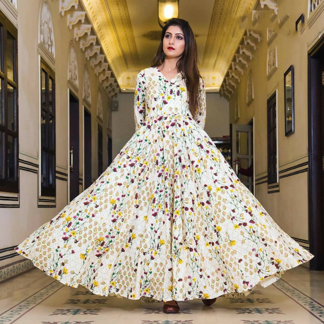 All Season Designer Cream Pure Maslin Gown - Anbazaar - Distacart